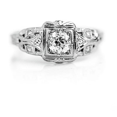 Unique Art Deco .47 CTW Geometric Square Antique Diamond Engagement Ring