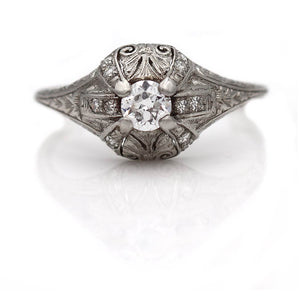 Art Deco .61 CTW Old European Cut Diamond Engagement Ring GIA E/VS2