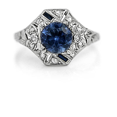 Art Deco 1.90 CTW Blue Gemstone Sapphire & Diamond Gemstone Engagement Ring