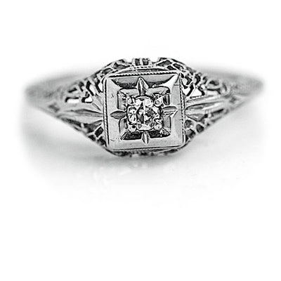 Art Deco .10 Ct European Cut Antique Diamond Engagement Ring with Open Metal Work