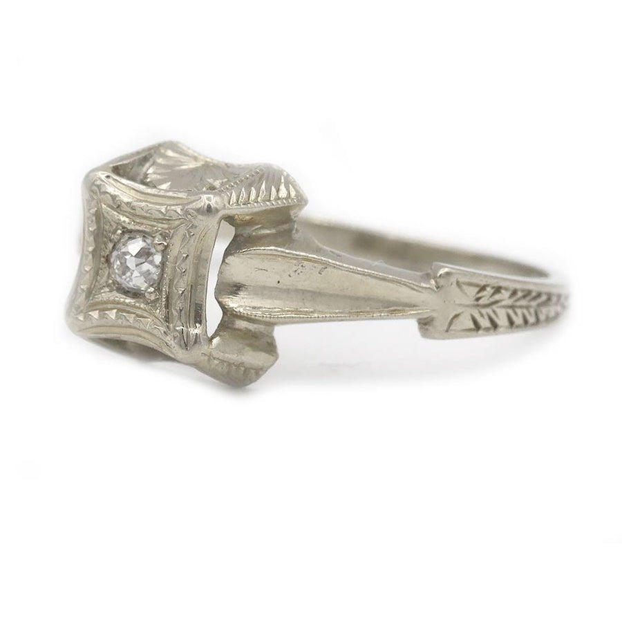 Unique Two Tiered .08 CTW Solitaire Vintage Engagement Ring with Fluted Band