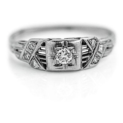 Vintage .15 CTW Art Deco Diamond Engagement Ring with Side Stones