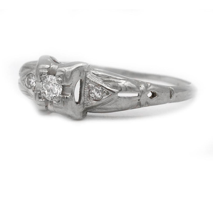 Art Deco .08 CTW Old European Cut Diamond Solitaire Engagement Ring in 14K White Gold