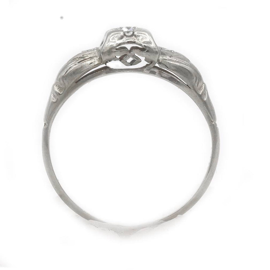 Art Deco .08 CTW Old European Cut Diamond Solitaire Engagement Ring in 14K White Gold