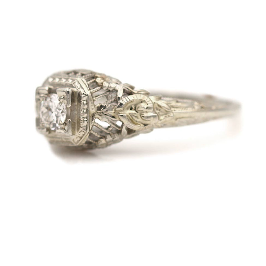 Art Deco .20 Ct Old European Cut Diamond Floral Engagement Ring