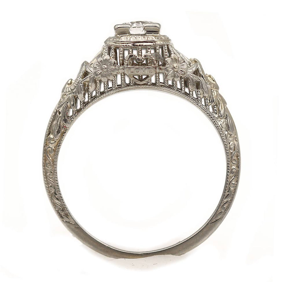 Art Deco .20 Ct Old European Cut Diamond Floral Engagement Ring