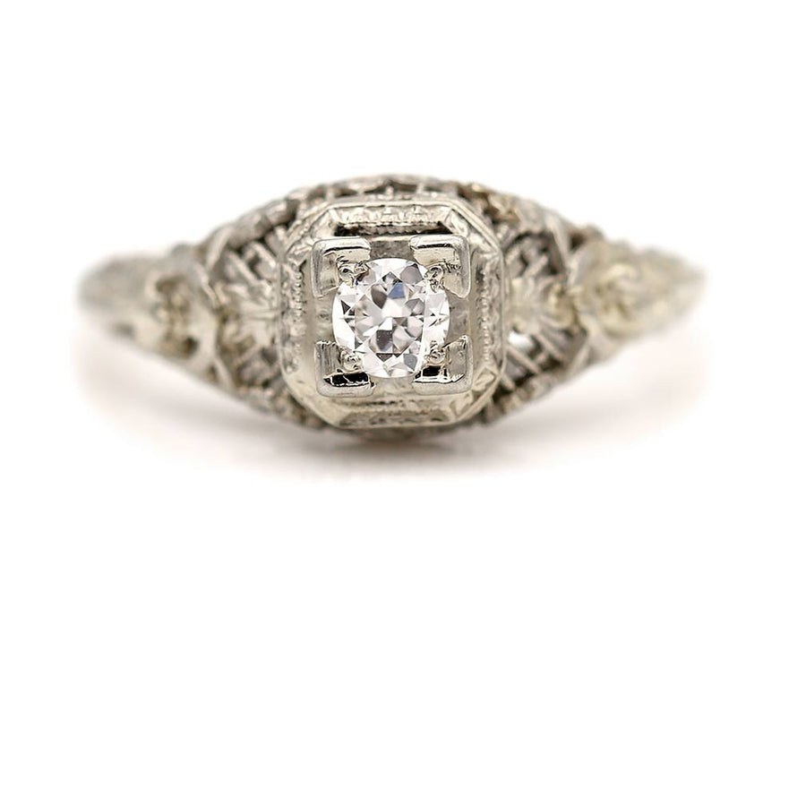 Art Deco .20 Ct Old European Cut Diamond Floral Engagement Ring