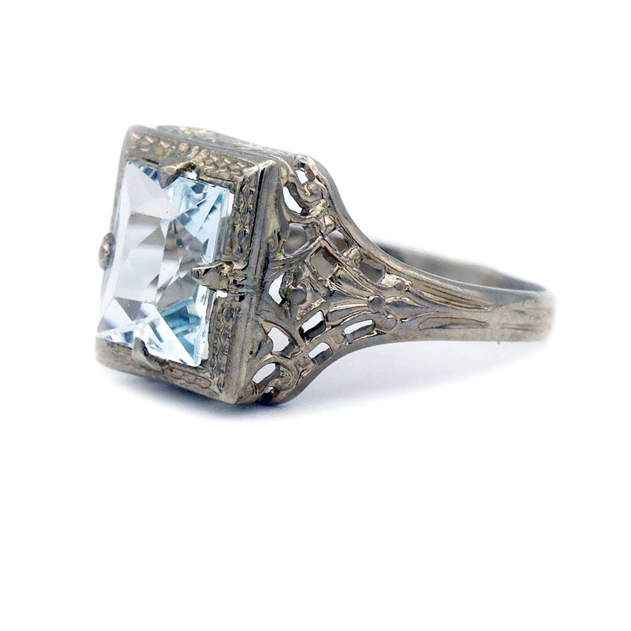 Art Deco 1.50 Ct Square Cut Aquamarine Antique Engagement Ring