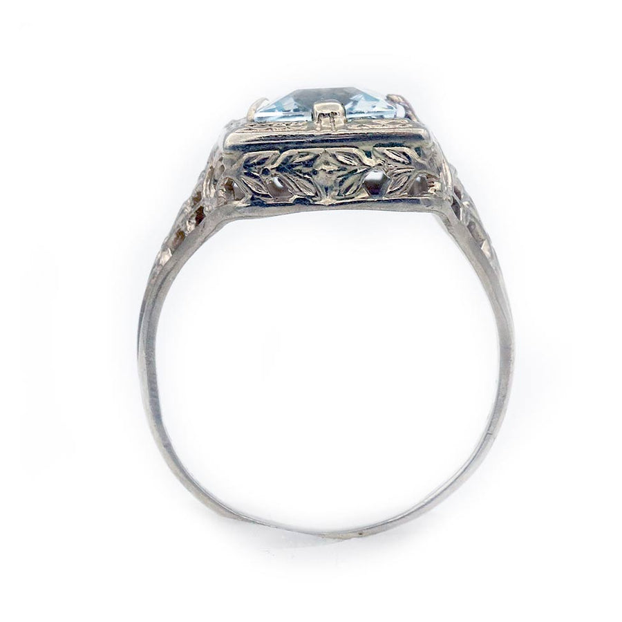 Art Deco 1.50 Ct Square Cut Aquamarine Antique Engagement Ring