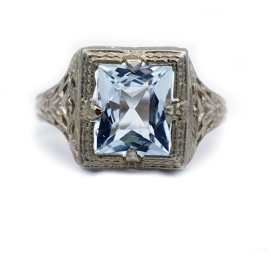 Art Deco 1.50 Ct Square Cut Aquamarine Antique Engagement Ring