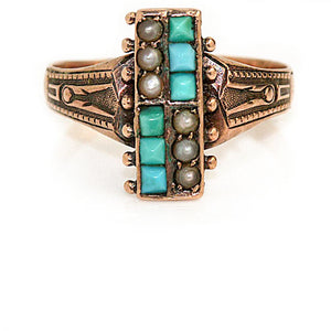 Victorian Turquoise & Pearl Antique Engagement Ring
