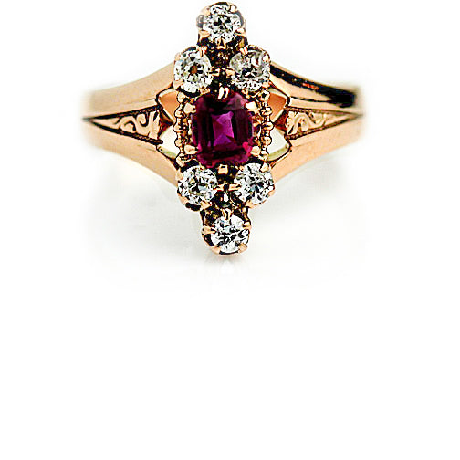 Victorian CTW Ruby European Cut Diamond Antique Engagement