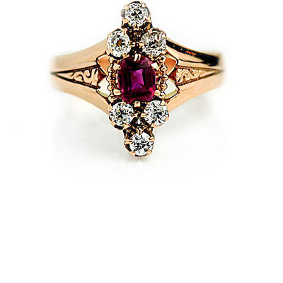 Victorian .90 CTW Ruby European Cut Diamond Antique Engagement Ring