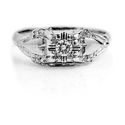 Antique .15 CTW Old European Cut Diamond Art Deco Engagement Ring with Heart Motif