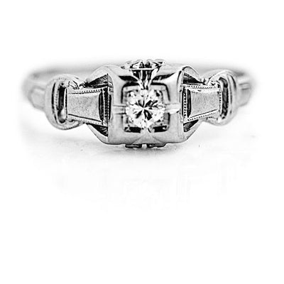 Art Deco .15 CTW Transitional Cut Diamond Vintage Engagement Ring with Milgrain