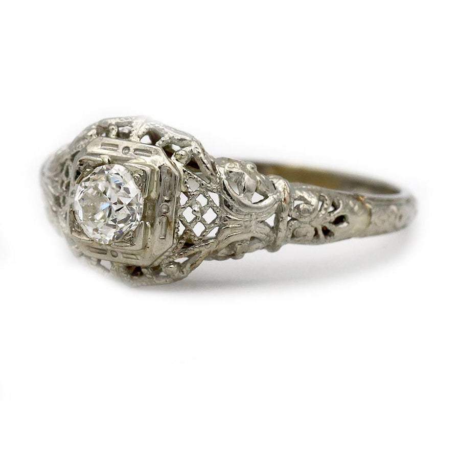 Art Deco .35 Ct Old European Cut Diamond Ring with Open Metalwork