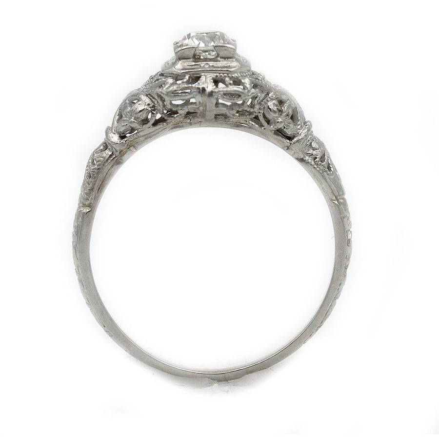 Art Deco .35 Ct Old European Cut Diamond Ring with Open Metalwork
