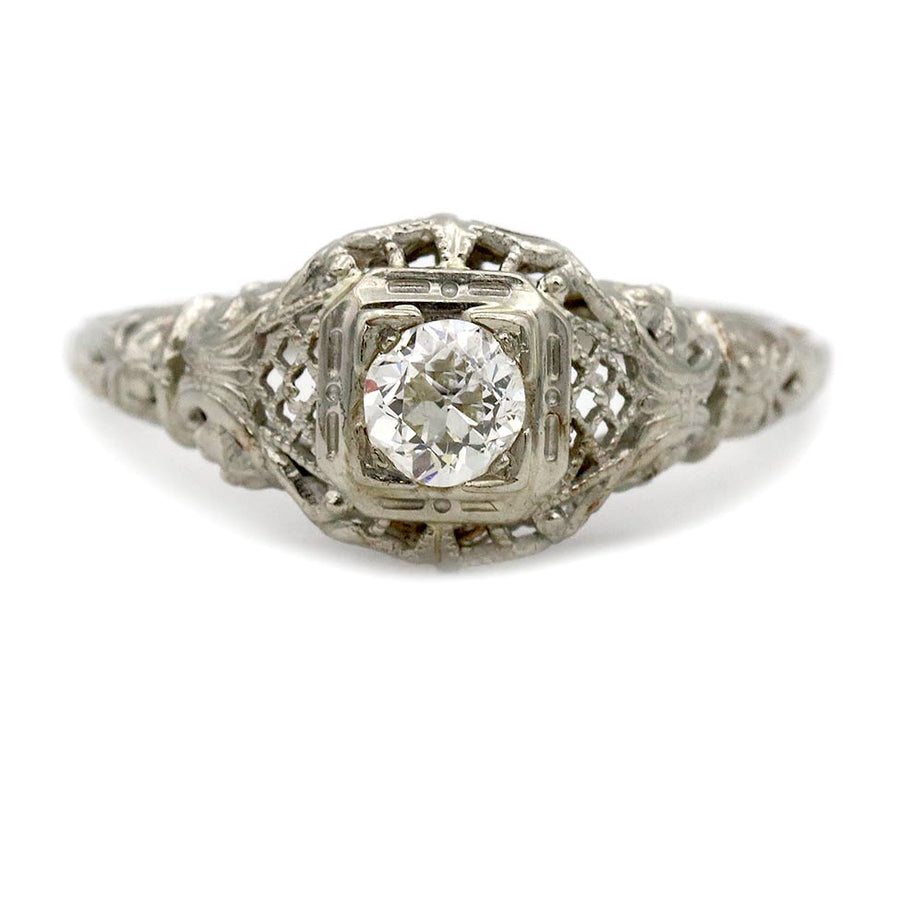 Art Deco .35 Ct Old European Cut Diamond Ring with Open Metalwork