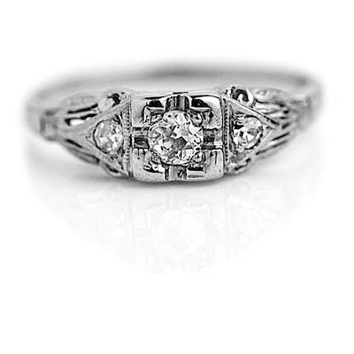 Antique .24 CTW Mine Cut Vintage Diamond Engagement Ring with Side Stones