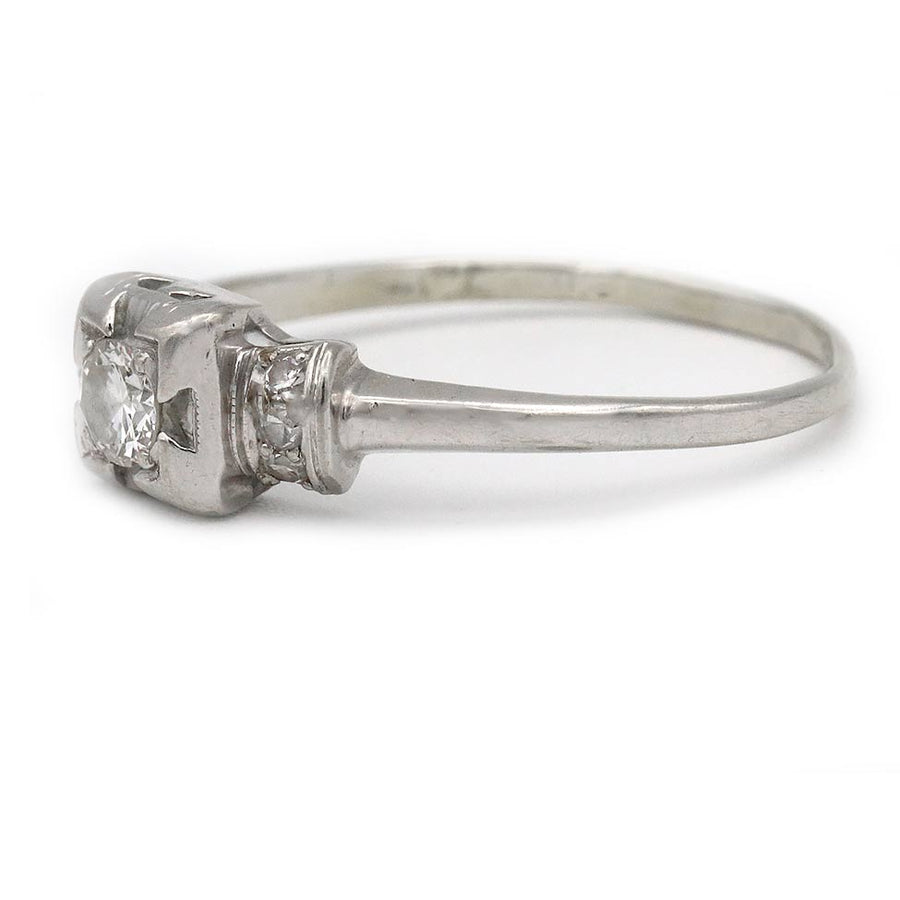 Antique 1930s .25ct Old European Cut Diamond Engagement Ring | H VS2 14k White Gold Square Frame