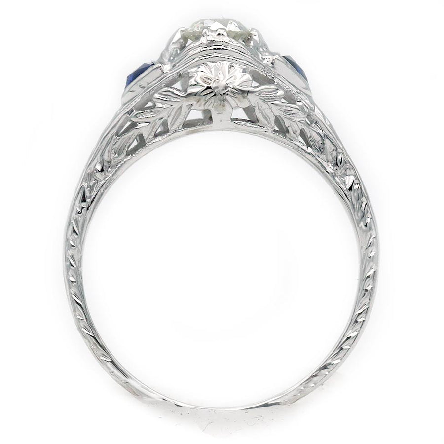 Art Deco .50 CTW Old Mine Cut Diamond & Sapphire Engagement Ring