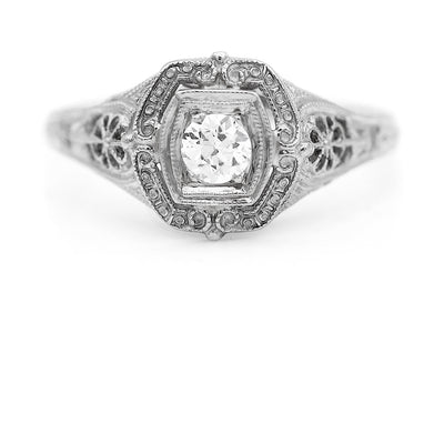 Art Deco 0.25 Ct Old European Cut Diamond Filigree Solitaire Engagement Ring