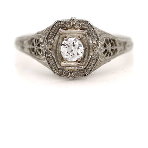 Art Deco 0.25 Ct Old European Cut Diamond Filigree Solitaire Engagement Ring