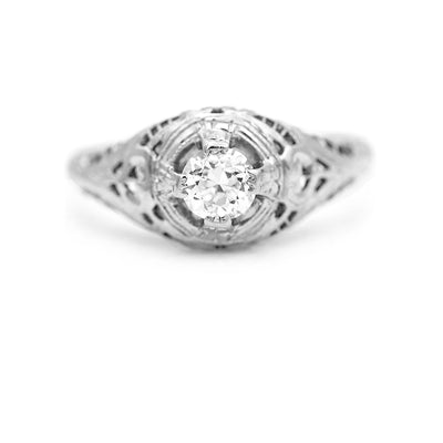 Vintage .35 CTW European Cut Diamond Art Deco Engagement Ring