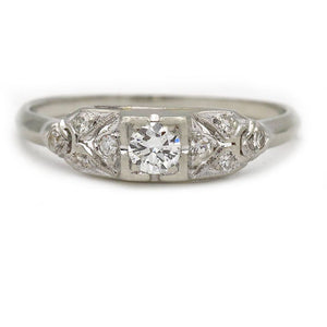 Vintage .36 CTW Low Profile Art Deco Diamond Engagement Ring Front View