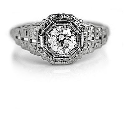 Art Deco .60 CTW Two Tiered Solitaire Vintage Engagement Ring