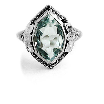 Art Deco 4.00 CT Bezel Set Moval Aquamarine Engagement Ring