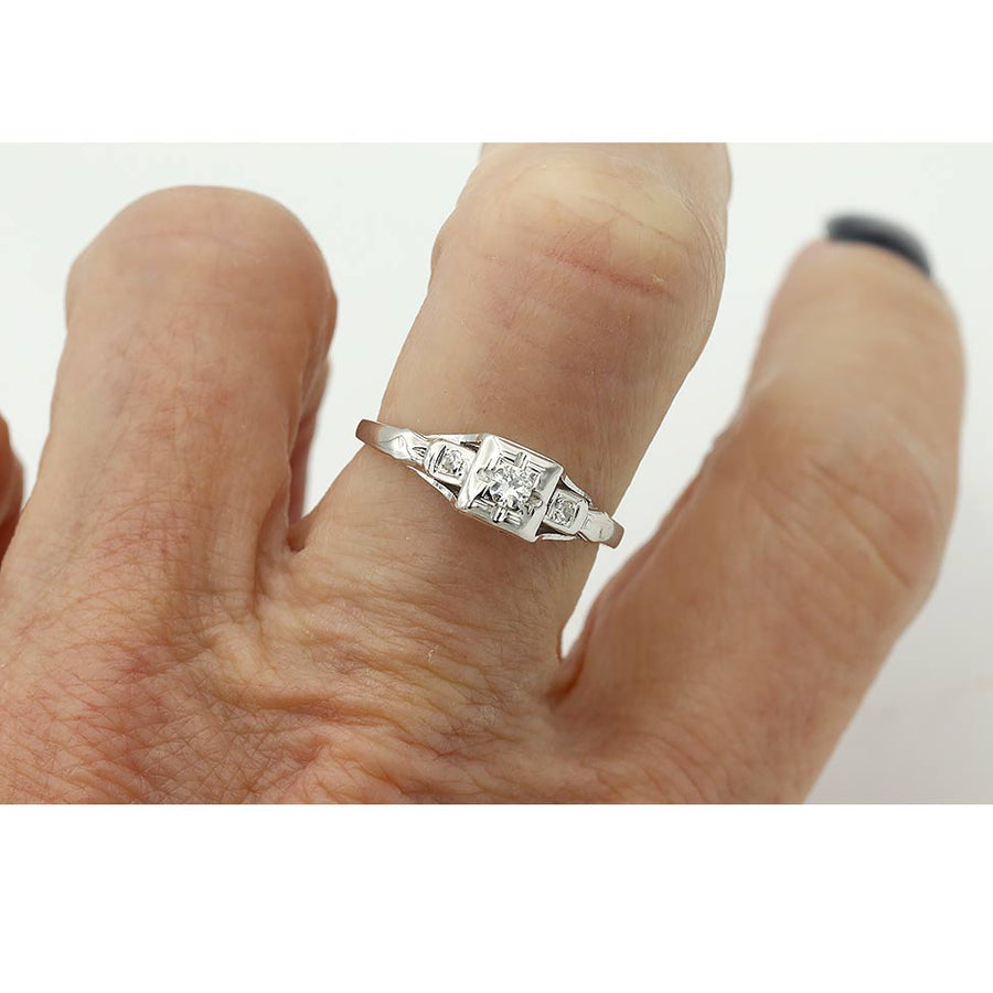 Antique .15ctw Old European Cut Diamond - 14k White Gold 1930s Ring