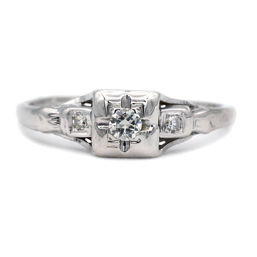 Antique .15ctw Old European Cut Diamond - 14k White Gold 1930s Ring