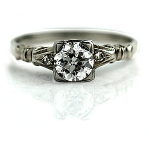 Art Deco .79 CTW Diamond Geometric 18 Kt White Gold Antique Engagement Ring GIA J/I1