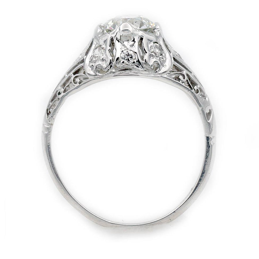 Art Deco .80 Ct Old European Cut Diamond Antique Engagement Ring in 18K White Gold
