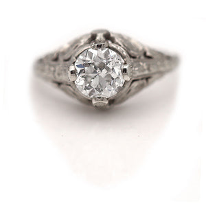 Art Deco .95 CTW Old European Cut Diamond Antique Engagement Ring GIA G/I1