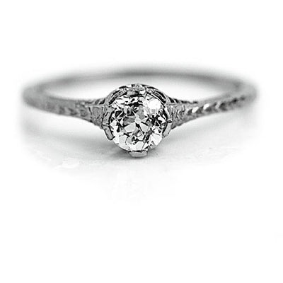 Art Deco .40 CTW Thin Filigree Band Mine Cut Antique Diamond Engagement Ring