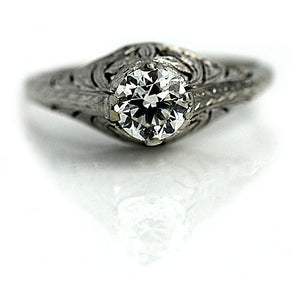 Antique .75 CTW Old European Cut Diamond Platinum Vintage Engagement Ring