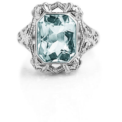 Antique 3.50 CTW Art Deco Aquamarine Gemstone Engagement Ring 