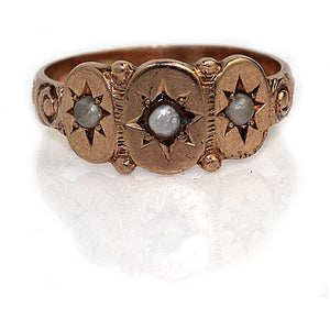 Victorian Pearl Starburst Antique Engagement Ring - Vintage Diamond Ring