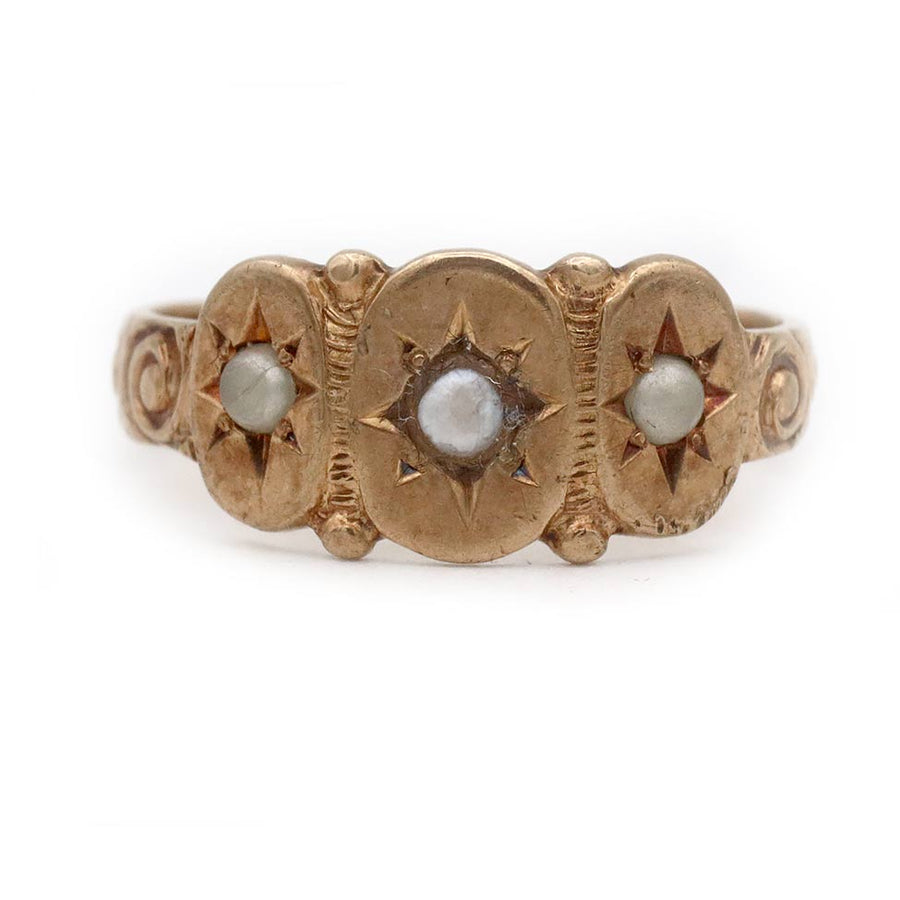 Victorian Seed Pearl Starburst Engagement Ring in 10K Rose Gold