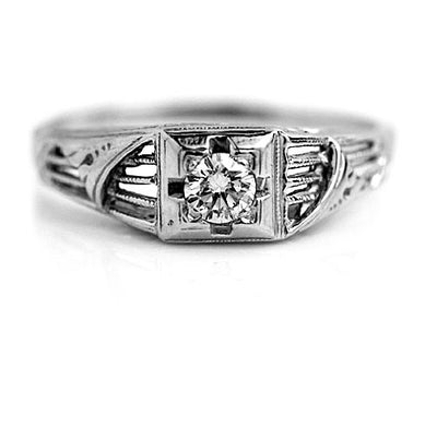 Art Deco .20 CT Transitional Cut Diamond Vintage Solitaire Engagement Ring