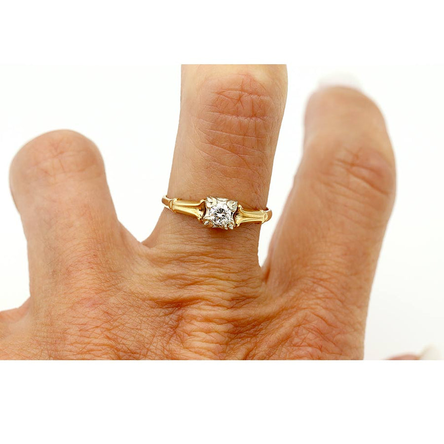 Mid-Century Minimalist .20 CTW 14 Karat Two Tone Vintage Diamond Engagement Ring