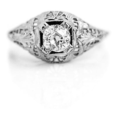 rt Deco 14 Karat .55 CTW Old European Cut White Gold Solitaire Antique Diamond Engagement Ring