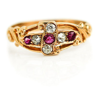 Antique Burma Ruby .65 CTW Old Mine Cut Diamond Vintage Ruby Wedding Ring