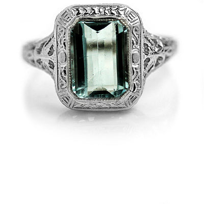 Art Deco 1.75 CTW Aquamarine Halo Gemstone Engagement Ring