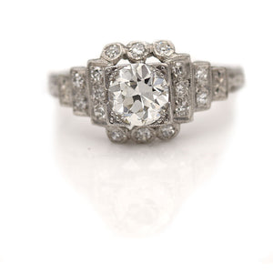 Art Deco 1.44 CTW European Cut Diamond Vintage Engagement Ring with Tiered Side Stones