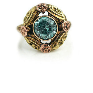 Mid-Century Blue Zircon .90 CTW 14 Karat Rose Gold Gemstone Ring