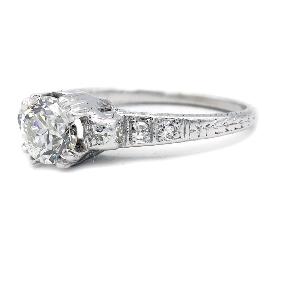 Antique Trefoil Prong .96 CTW Filigree Art Deco Engagement Ring