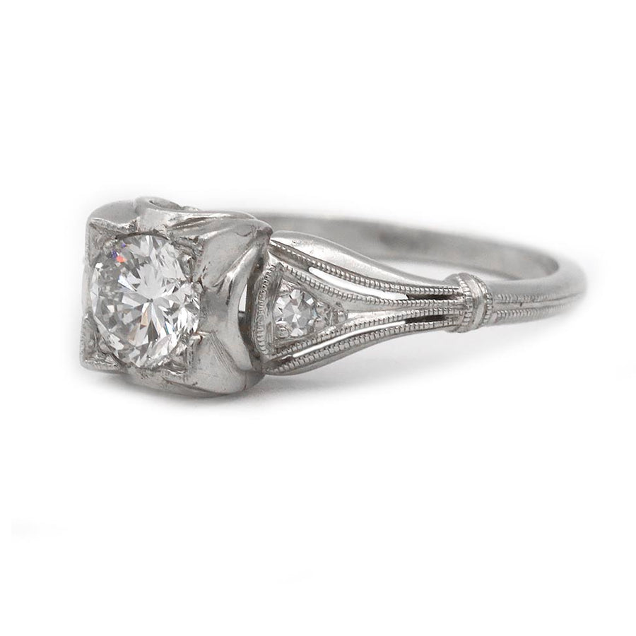 Art Deco .50 CTW Transitional Cut Diamond Engagement Ring in Platinum